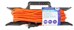 Удлинитель силовой на рамке GLANZEN штепс. Гнездо ПВС 2*0,75 20м арт. ER-20-001